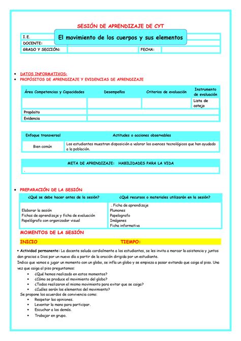 4 SES CYT jueves 14 Movimiento Y SUS Elementos SESIÓN DE APRENDIZAJE