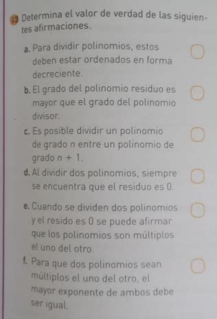 Solved A Determina El Valor De Verdad De Las Siguien Tes Afirmaciones