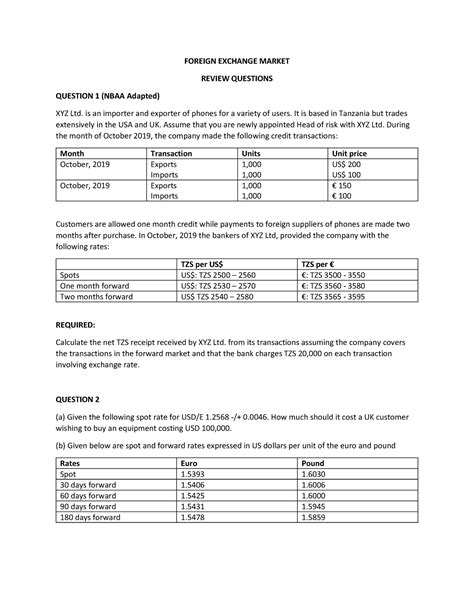 Foreign Exchange Market - FOREIGN EXCHANGE MARKET REVIEW QUESTIONS