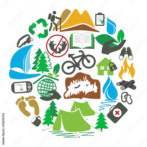 Touristic Icons Arranged In A Circle Isolated On White Background