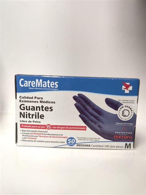 Caremates Nitrile Examination Gloves Size Medium 50 Pc Silver Rod