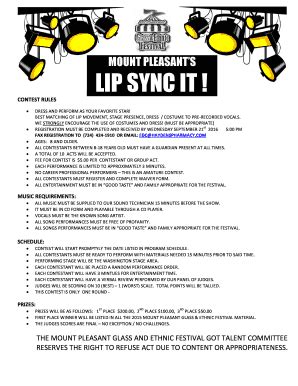 Fillable Online LIP SYNC IT Mt Pleasant Glass Festival Fax Email