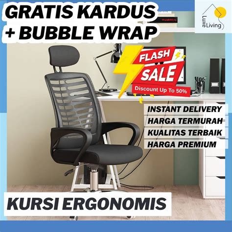 Jual FREE BUBBLE WRAP LLS Kursi Kantor Kerja Belajar Ergonomis Putar