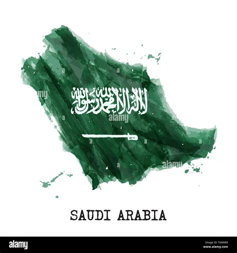 Saudi Arabia Flag Watercolor Painting Design Country Map Shape