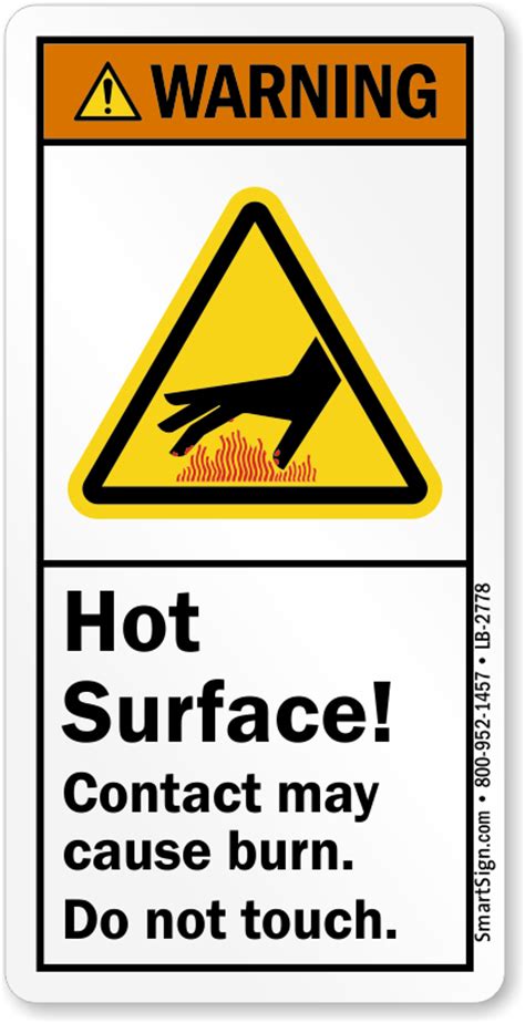 Warning Hot Surface Contact Cause Burn Do Not Touch Label Sku Lb 2778