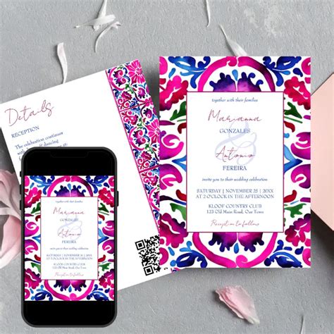 Pink Blue Mexican Talavera Tiles Wedding Template Zazzle