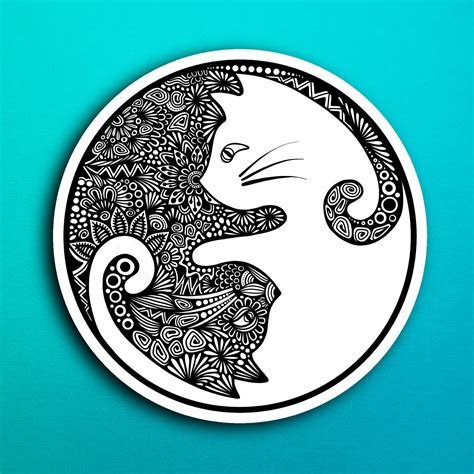 Yin Yang Cat Sticker Waterproof Yin Yang Art Mandala Design Art