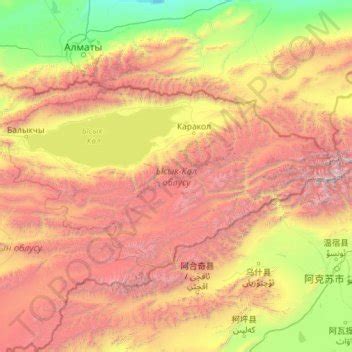 Issyk-Kul Region topographic map, elevation, terrain