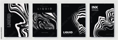 Black and white abstract poster design with liquid lines. White curves ...