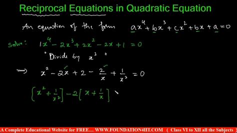 Reciprocal Equations In Quadratic Equation Youtube