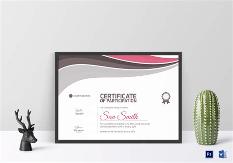 Taekwondo Participation Certificate Design Template in PSD, Word