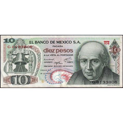 Mexique Pick 63f 2 10 pesos Série 1CG Préfixe G 18 07 1973