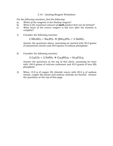 Limiting Reagent And Percent Yield Worksheets