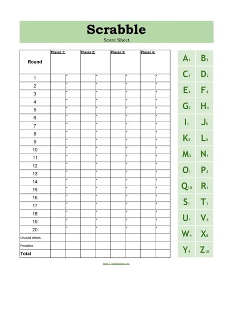 Free Printable Scrabble Score Sheet