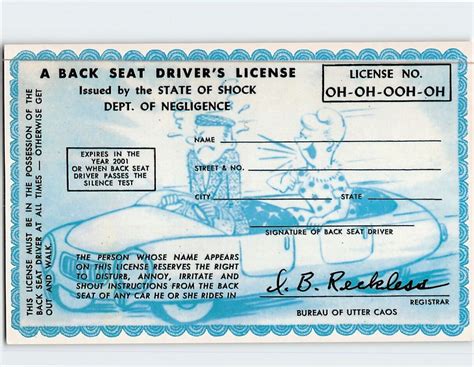 Postcard A Back Seat Drivers License EBay