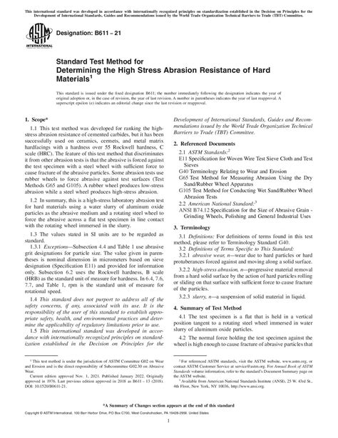 Astm B611 21 测定硬质材料高应力耐磨性的标准试验方法 发布历史