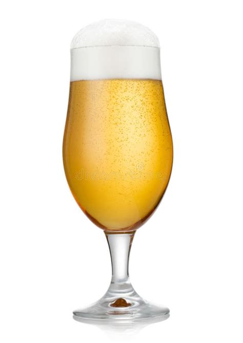 Vidro Elegante De Cerveja De Preio Lager Espuma E Bolhas Em Fundo