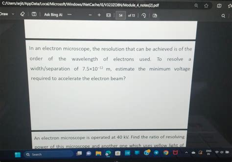 Solved In an electron microscope, the resolution that can be | Chegg.com