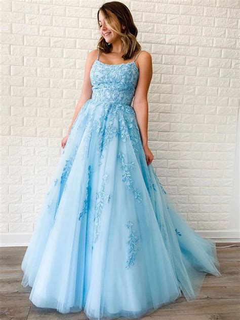 Sky Blue Tulle Appliques Scoop A Line Long Prom Dress Jks8622 Anna