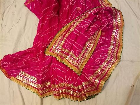 Traditional Saree Silk Bandhej Saree Gota Patti Work Red Color Indian