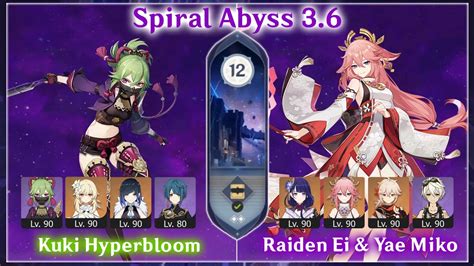 Kuki Shinobu Hyperbloom Raiden Miko GI Spiral Abyss 3 6 Floor 12