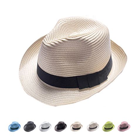 Buy Unisex Fedora Trilby Gangster Cap Summer Beach Sun Topee Straw Panama Hat