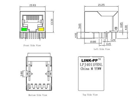 十兆百兆 带屏蔽rj45连接器 带灯无弹开口向下 Lpj4011fbnl