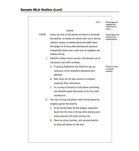 Free Sample Mla Outline Templates In Pdf Word