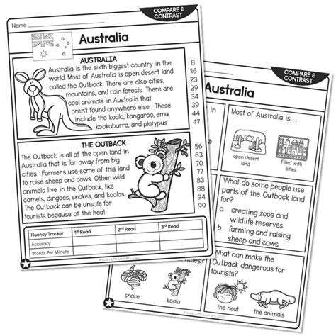 Nd Grade Nonfiction Compare And Contrast Reading Passage Australia