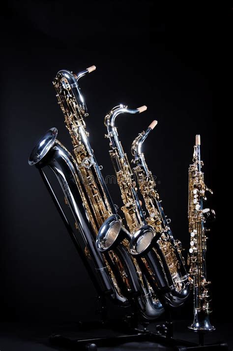 Set Of 4 Saxophones Stock Image Image Of Dark Four Isolated 7461665