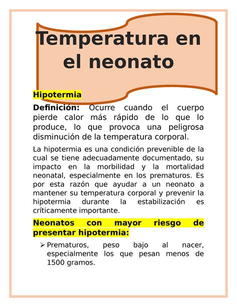 Temperatura en el neonato Recuperado automáticamente Temperatura en