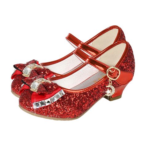 Girls Dress Shoes Crystal Sparkle Mary Jane Flats Princess Heels For