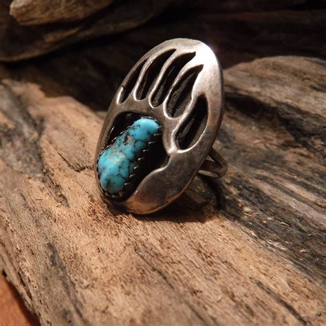 Vintage Large Bear Paw Ring Navajo Native American Turquoise Claw Size