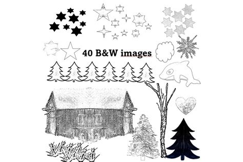 Northern lights black and white clipart line art stamps