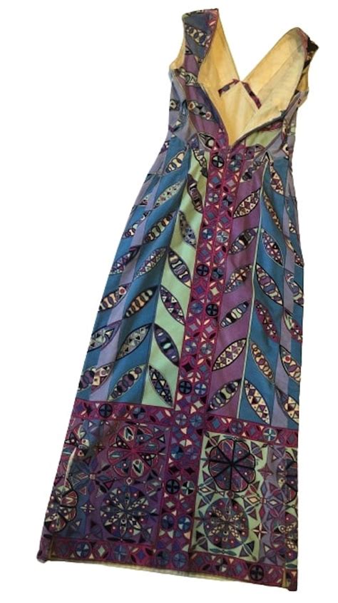 Emilio Pucci S Multicolour Signature Print V Neck Long Dress