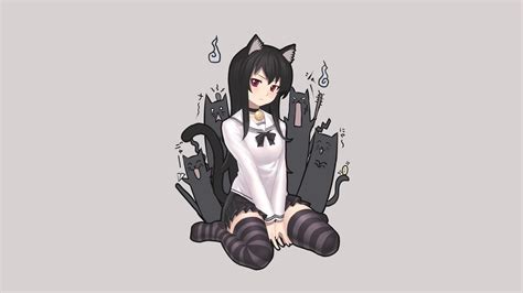 Red Eyes Cat Ears Black Cats Stockings Bells Choker Black Hair