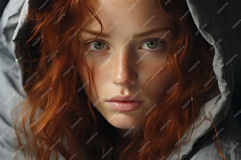 Premium Photo Portrait Of A Redhaired Girl With Freckles Closeup