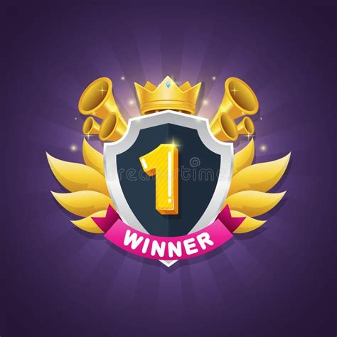 Game Winner Badge Design With Shiny Crown And Star Award Stock Vector