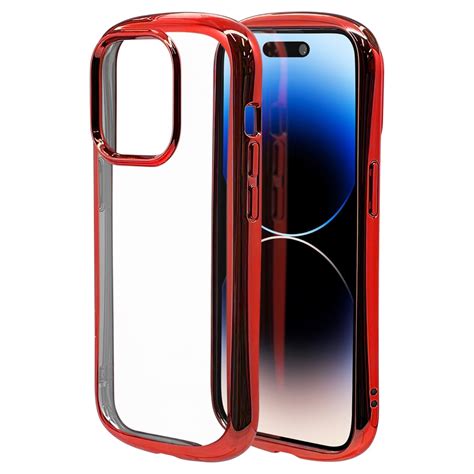 Iphone14 Pro ケース カバー ソフトケース Tpu 耐衝撃吸収 強い 頑丈 クリア 透明 27mm メタルフレーム ストラップホール Vanilla Pack Curve レッド