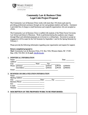 Fillable Online Community Clinic Law Wfu Legallink Project Proposal