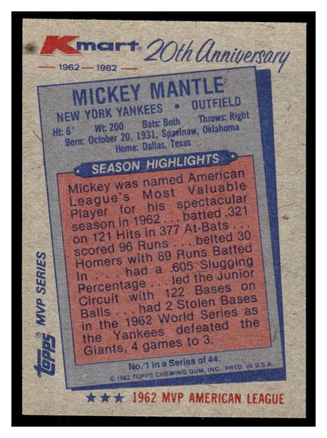 Topps Kmart Th Anniversary Baseball Mickey Mantle Lb Ebay