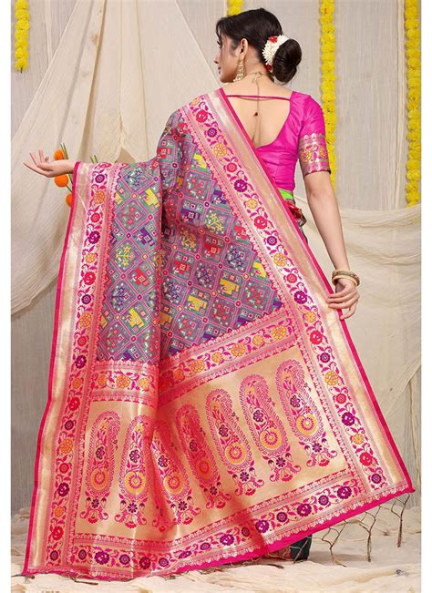 Buy Multicolor Patola Silk With Zari Weaving Work Saree Party Wear Online At Best Price Cbazaar