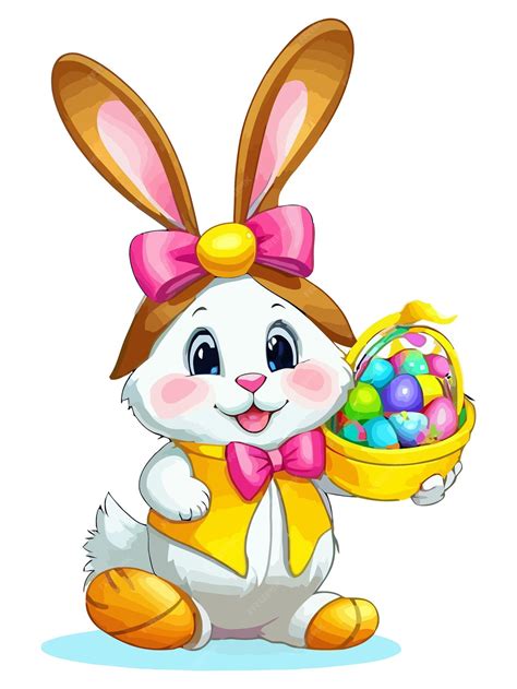 Premium Vector Cute Little Easter Bunny With Eggs Colorful Vector