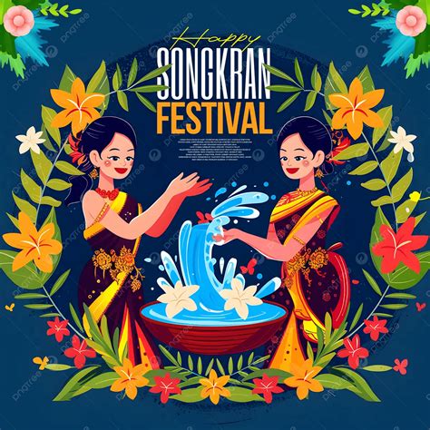 Cartoon Character Flower Plant Garland Birdbath Thailand Songkran ... 