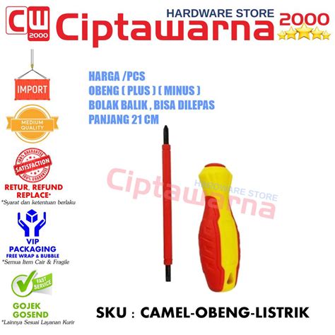 Jual Obeng Listrik Bolak Balik Plus Minus Gagang Karet Camel Obeng