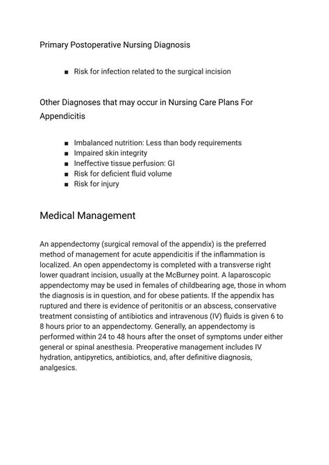 Solution Appendicitis Nursing Care Plan Management Medical And