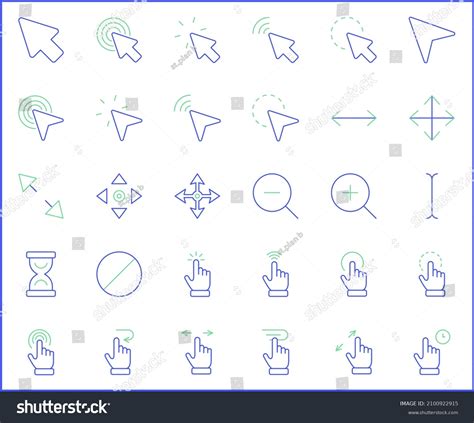 Vektor Stok Set Cursors Selection Icons Line Style Tanpa Royalti