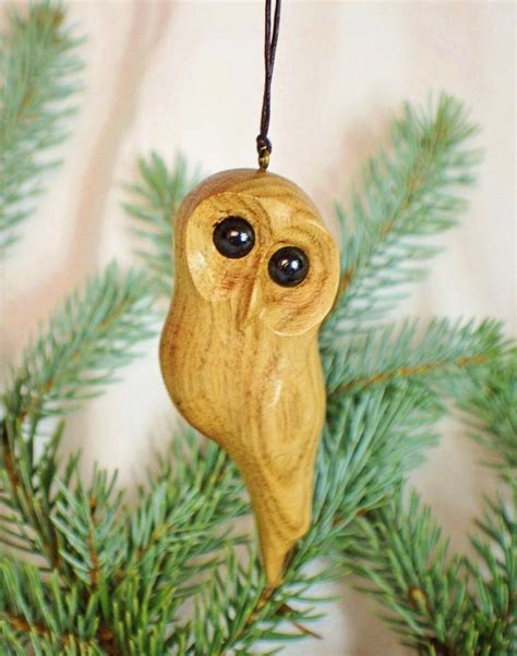 Wooden Christmas Owl Tree Ornament Handmade Window Carving