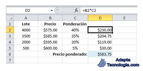 C Mo Calcular La Media Ponderada En Excel