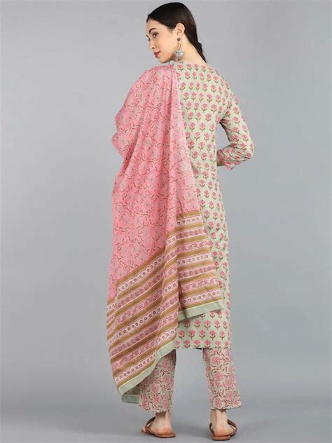 Description Ahika Women Green Pink Ethnic Motifs Printed Pure Cotton